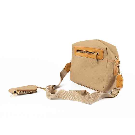 Сумка женская на молнии через плечо с плечевым ремешком и маленьким кошелечком, Бежевый Каменец-Подольский