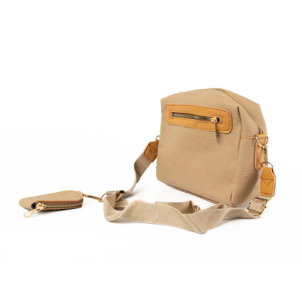 Сумка женская на молнии через плечо с плечевым ремешком и маленьким кошелечком, Бежевый Каменец-Подольский - изображение 2