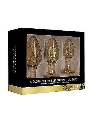 Набір анальних пробок - Ouch! Acrylic Golden Glitter Butt Plug Set Sex Aura Київ