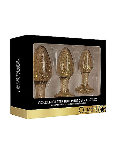 Набір анальних пробок - Ouch! Acrylic Golden Glitter Butt Plug Set Sex Aura Київ - фото 5