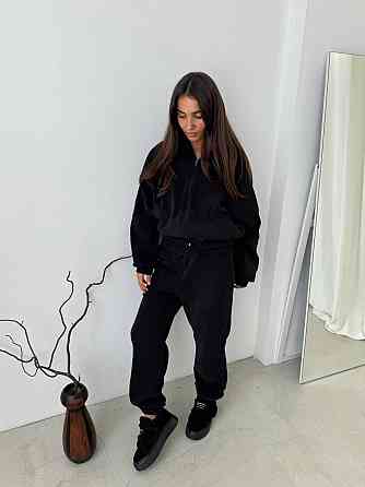 Жіночий теплий спортивний костюм: кофта та штани турецький двосторонній фліс Чорний, 42/44 Одеса