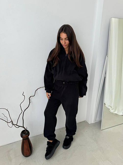 Жіночий теплий спортивний костюм: кофта та штани турецький двосторонній фліс Чорний, 42/44 Одеса - фото 3