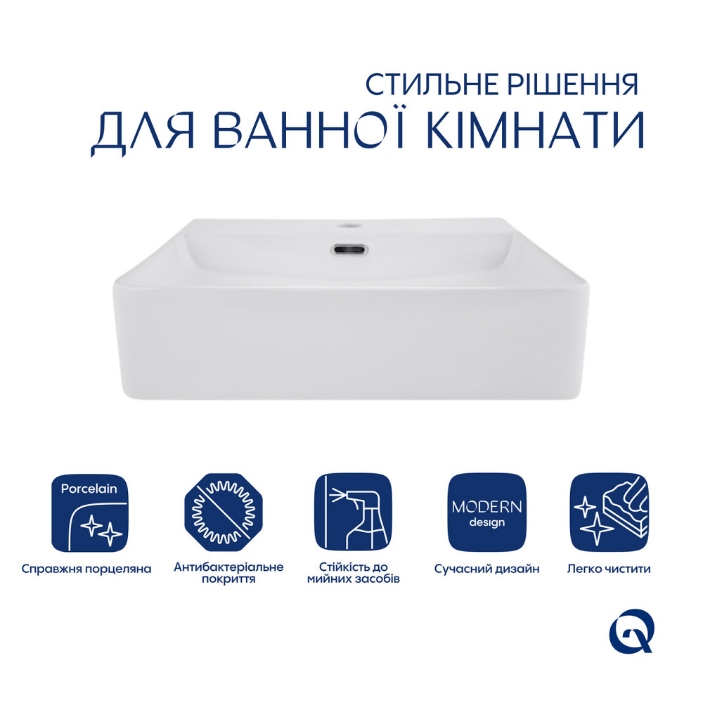 Комплект Qtap Nando LT: Раковина підвісна прямокутна 500х420х130 мм White + Донний клапан PU02O Київ - фото 3