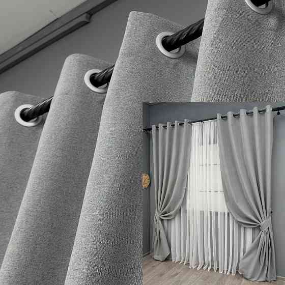 Комплект штор на люверсах VR-Textil Блэкаут двусторонний ASHEN NIGHT № 1845ш Серый 150х270 см 2 шт (37-0286) Киев