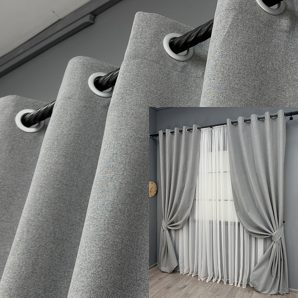 Комплект штор на люверсах VR-Textil Блэкаут двусторонний ASHEN NIGHT № 1845ш Серый 150х270 см 2 шт (37-0286) Киев - изображение 1