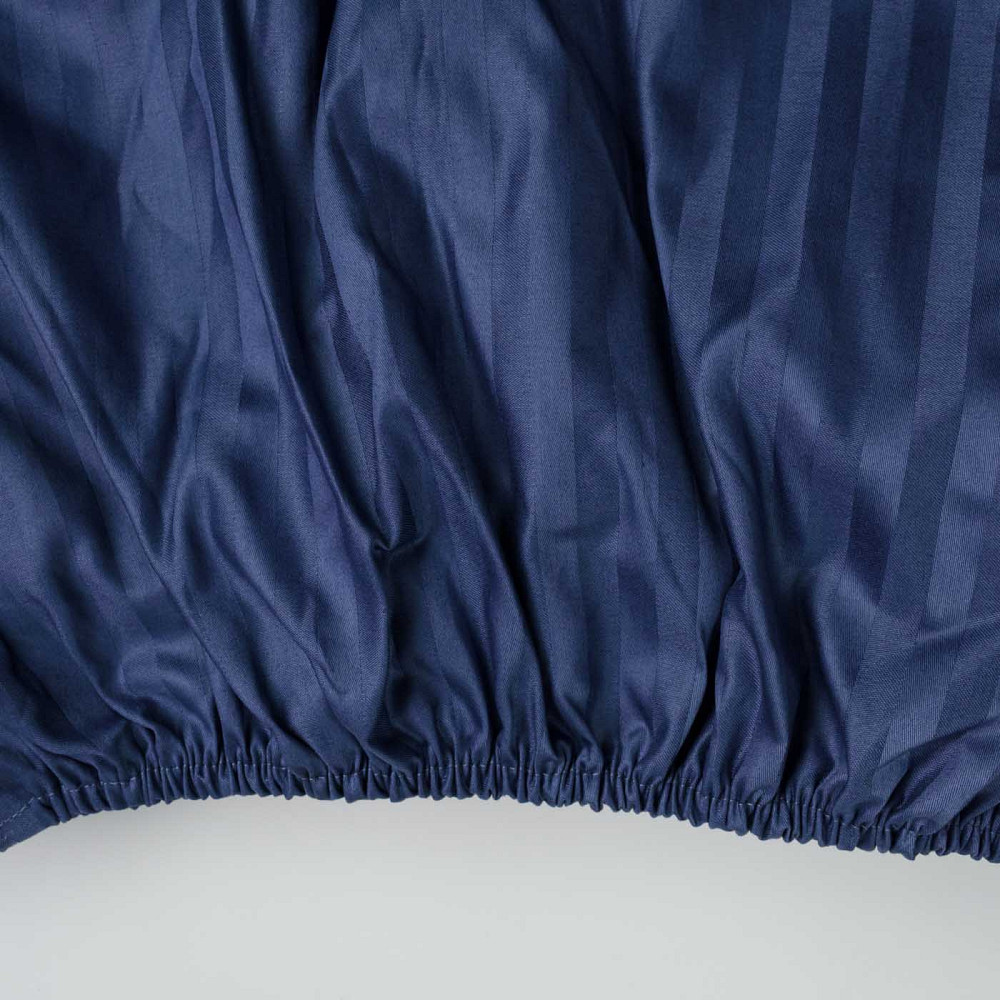 Простирадло на резинці двоспальне страйп-сатин 100% бавовна 160х200х35см 125г/м2 (Темно-синій) Суми - фото 5