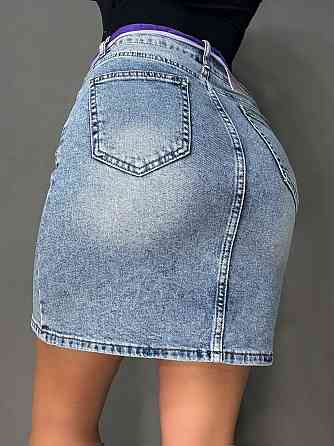 Спідниця жіноча джинсова Vanver 2033 пряма коротка з поясом стрейчева блакитна, блакитний, 29, 29, 76 см, 101 см Київ