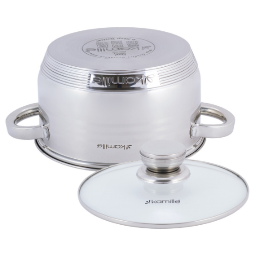 Каструля нержавіюча сталь 3л з кришкою порожнисті ручки 4912 KAMILLE Житомир - фото 2