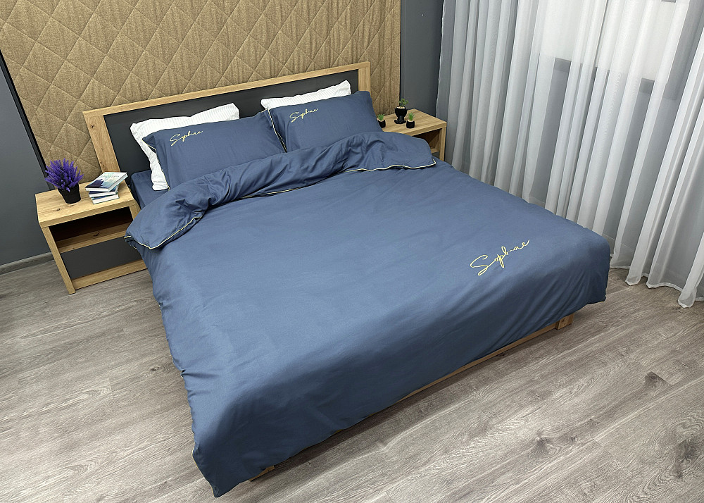 Комплект постільної білизни Сатин, Двоспальний 180х220 Джинс (88-139) Київ - фото 3