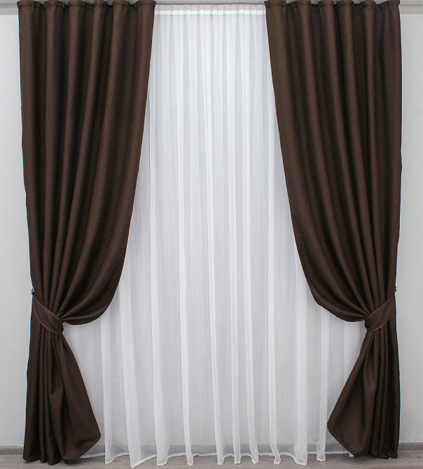 Комплект готових штор VR-Textil Льон-блекаут № 1180ш Венге 150х270см 2 шт (30-037) Київ - фото 2