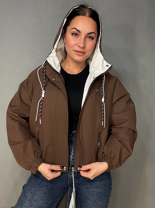 Куртка женская YZY 30281 ветровка с капюшоном оверсайз one size, коричневый, one size Киев - изображение 9