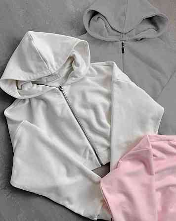 Жіночий стильний укорочений худі на блискавці та капюшоном петля + Рібана Барбі Одеса