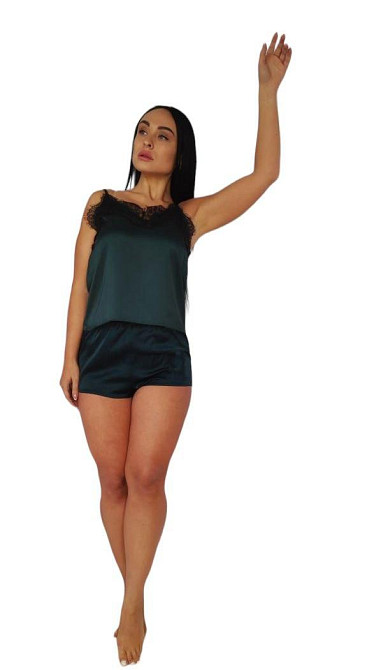 Піжама жіноча шовкова майка і шорти Зелений 48 Харків - фото 3