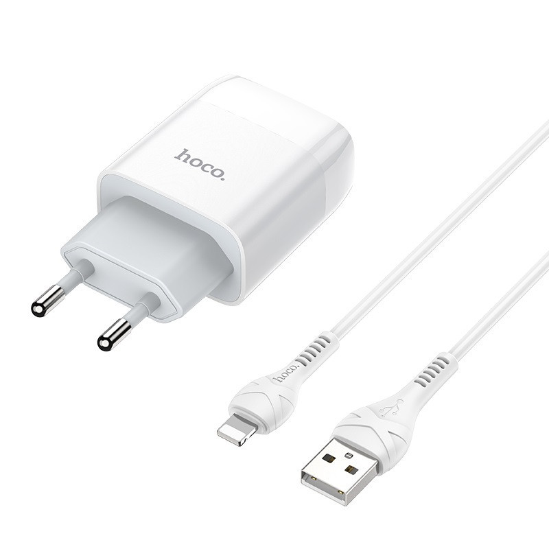 Сетевое зарядное устройство с кабелем HOCO C73A Glorious dual port charger set (iP)(EU) White Одесса - изображение 1