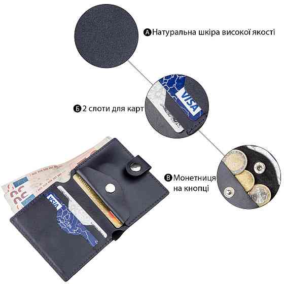 Портмоне вертикальное мужское кожаное с монетницей SHVIGEL 16224 Синее Киев