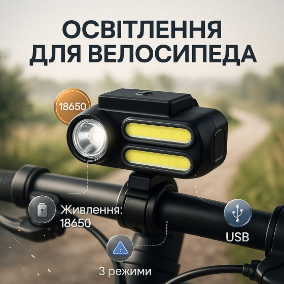 Фара с аккумулятором на руль велосипеда, Мощный велофонарь в алюминиевом корпусе, Фонарик велофонарь KW-26 Львов