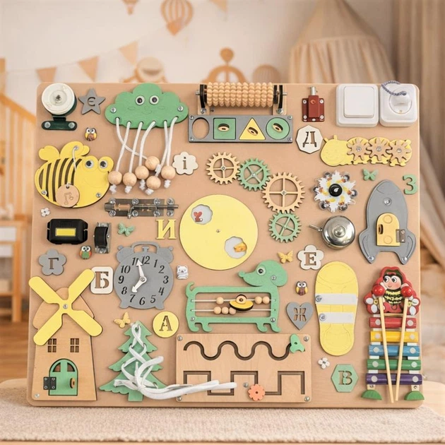 Бизиборд для детей 50х60 Методика Монтессори Развивающая доска Бизиборд для развития мелкой моторики Тернополь - изображение 2