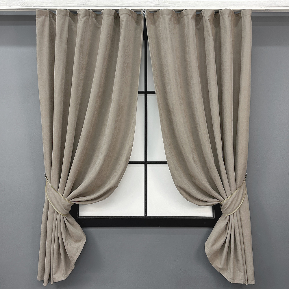 Комплект коротких штор VR-Textil Мікровелюр Petek YL № 1708ш Тауп 130х170 см 2 шт (35-0404) Київ - фото 1