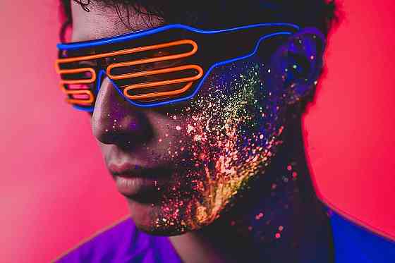 Окуляри LED B097BNFJ67 синьо-оранжеві 3 режими (постійне/повільне/швидке) світлодіодні окуляри для вечірок, DJ, фестивалів Київ