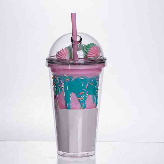 Пластиковий стакан з трубочкою і кришкою 400 мл багаторазовий HP-18-1TUP Київ