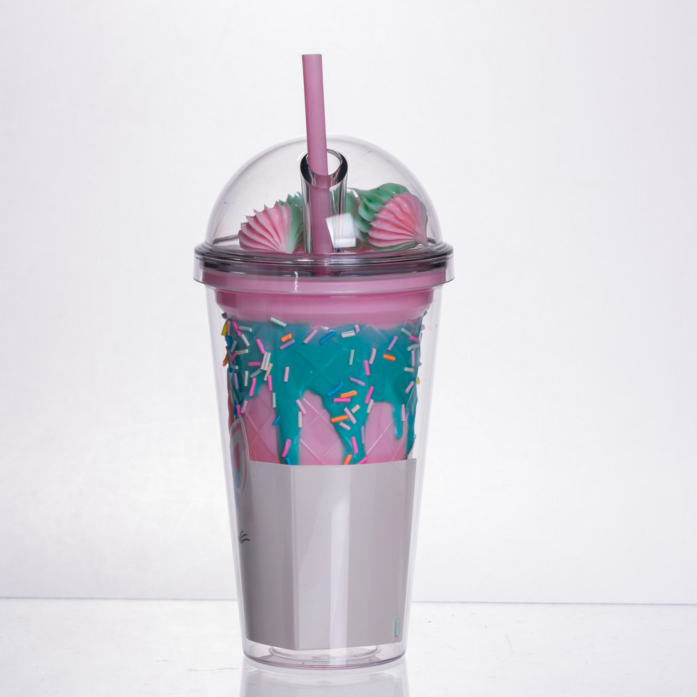 Пластиковий стакан з трубочкою і кришкою 400 мл багаторазовий HP-18-1TUP Київ - фото 2
