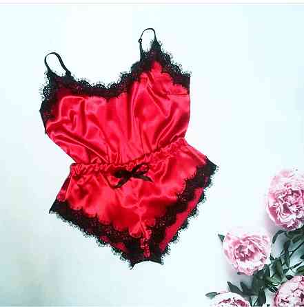 Піжама жіноча атласна Червоний з мереживом Червоний XS Харків