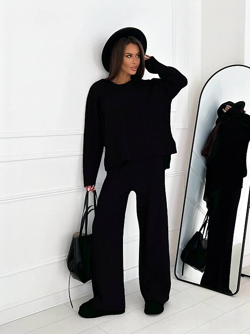 Жіночий теплий базовий костюм-двійка ангора рубчик Чорний Одеса - фото 1