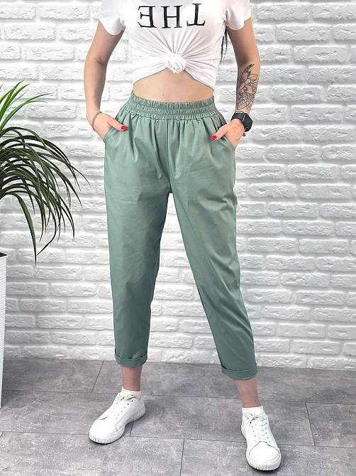 Літні штани з підворотом "Hunter" оптом | Норма | Розпродаж моделі Фісташковий, 46-48 Київ - фото 2