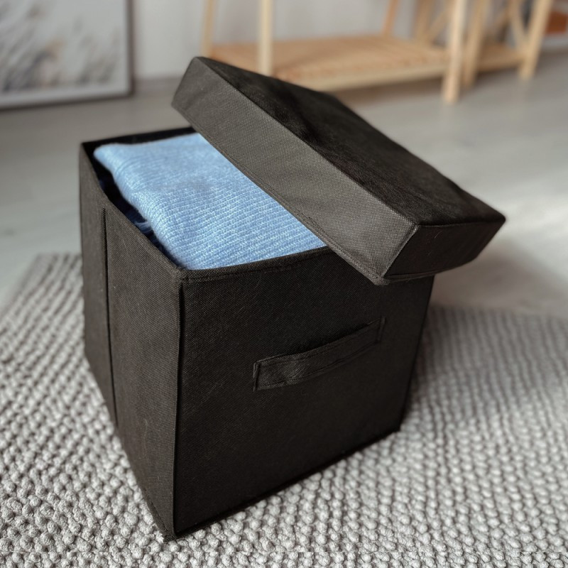 Короб з кришкою 30х30х30см для зберігання речей HY-Kr-black (Чорний) Суми - фото 2