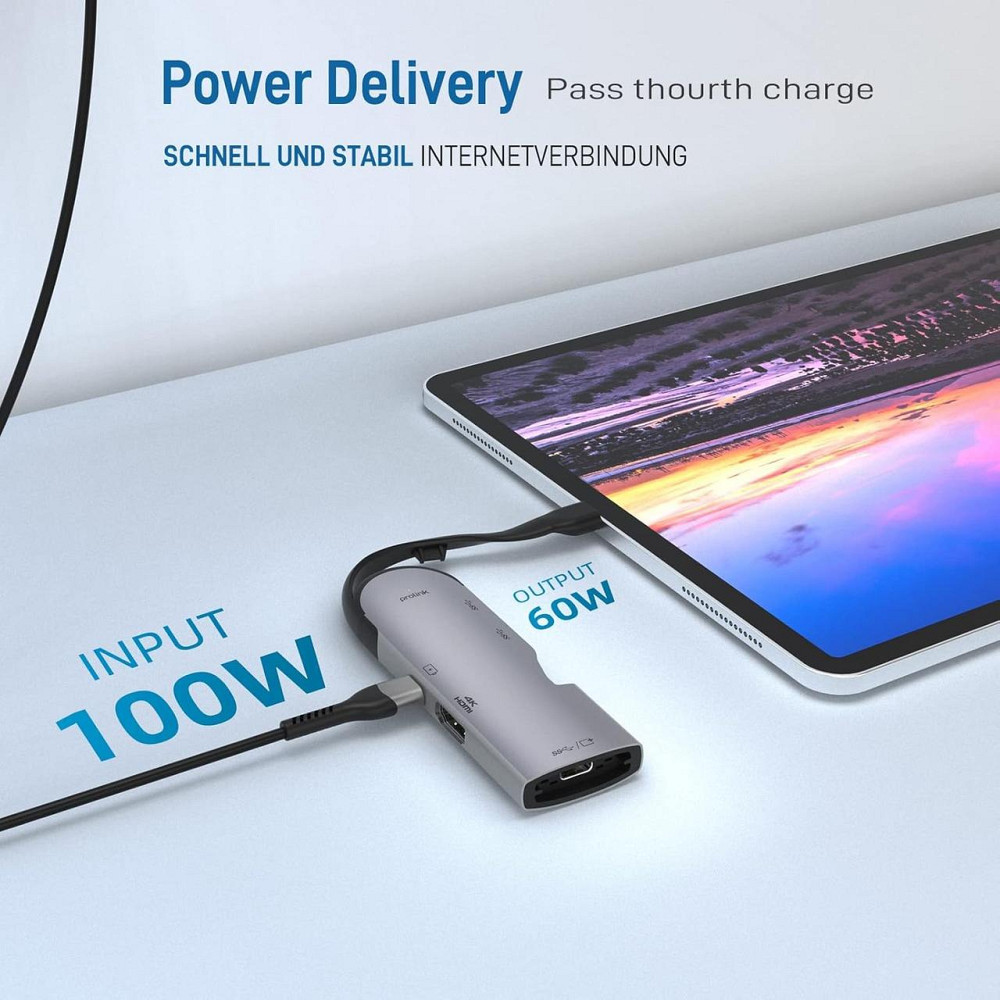 USB-хаб Prolink 5-в-1, адаптер USB-C – HDMI 4K, 2×USB 3.0, PD 60W, совместим с MacBook, iPad, Surface, Galaxy Киев - изображение 6