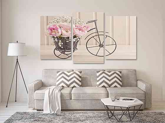 Модульна картина у вітальню/ спальню Квіти у велосипеді  Art-540_3 70x130 см Київ