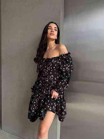 Женское вечернее романтичное платье с принтом цветочным Черный, 44/46 Одесса