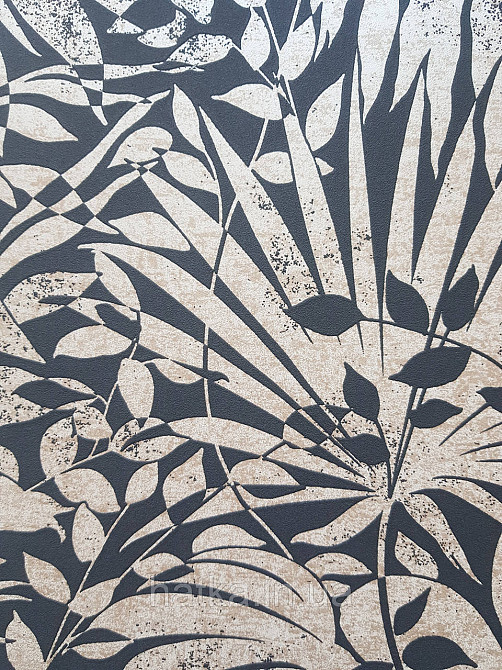 Шпалери вінілові на флізеліні AS creation TheBos 0.53х10 листя папороті монстери банана золотисте на чорному Київ - фото 4