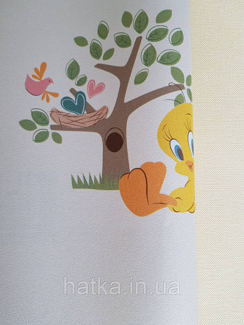 Обои виниловые на флизелине AdaWall Ada Kids метровые детские цыпленок бабочки птицы сердечки цветы на желтом Киев - изображение 3