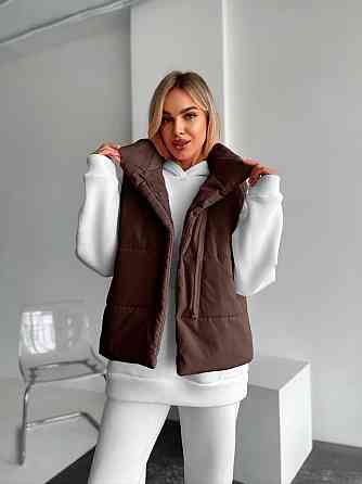 Жіноча тепла жилетка на блискавці без капюшона плащівка на синтепоні Шоколад, 42/44 Одеса