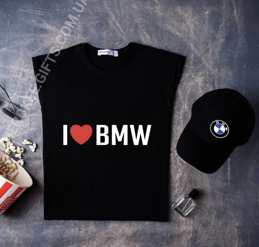 Мужская\Женская хлопковая футболка с принтом Я ЛЮБЛЮ BMW Черновцы - изображение 1