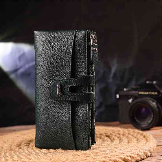 Місткий гаманець з натуральної зернистої шкіри CANPELLINI 21633 Зелений Київ