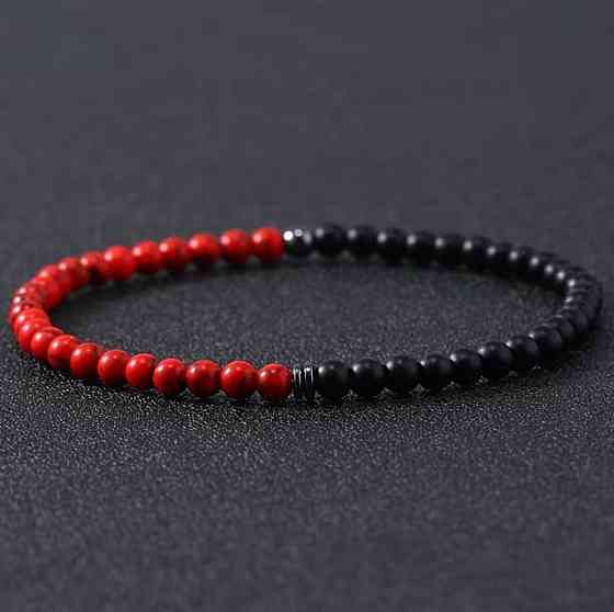 Браслет з оніксу та фарбованого говліту 4 мм на еластичній нитці, унісекс мінімалізм Київ