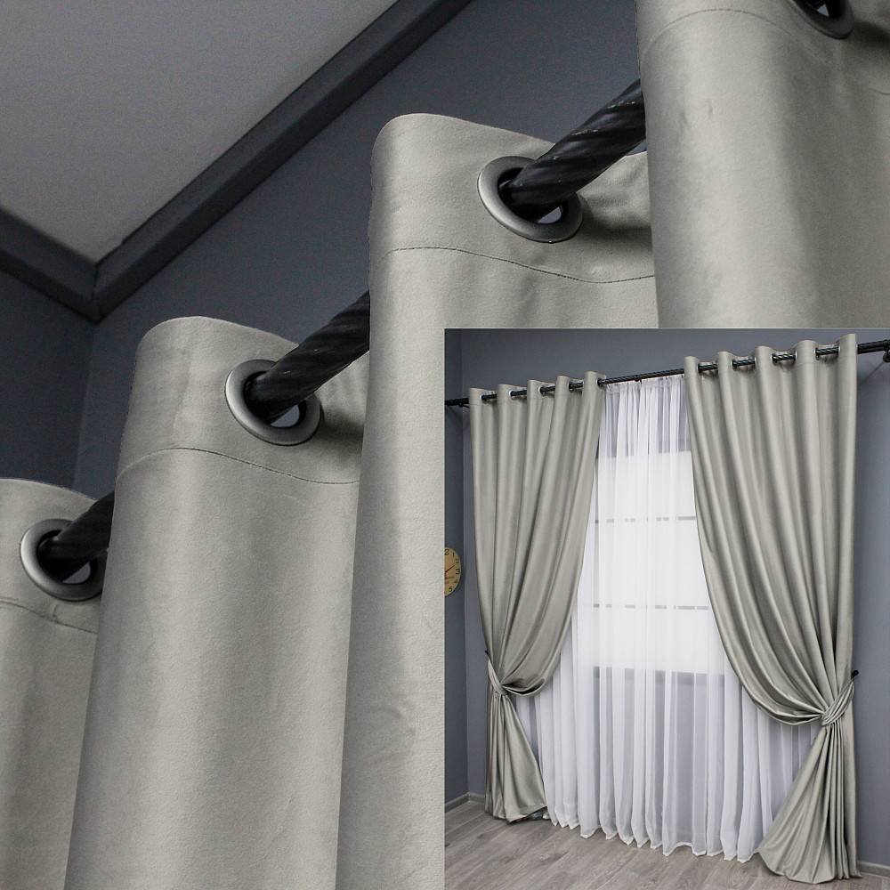 Комплект штор на люверсах VR-Textil Оксамит № 1657ш Сатин 150х280 см 2 шт (37-0231) Киев - изображение 1
