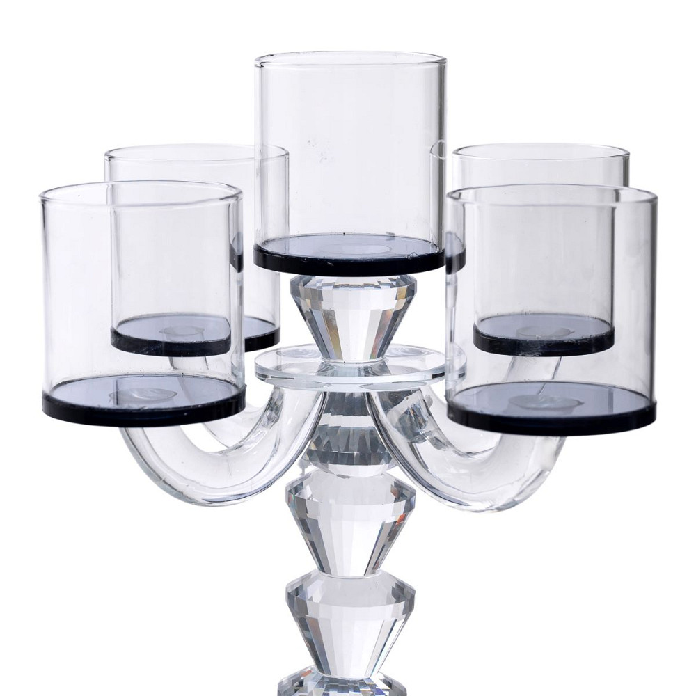 Yiwu Канделябр на 5 свічок 19×19×24 см підсвічник декоративний скляний на ніжці Чорний HP-4-23 Коломия - фото 2
