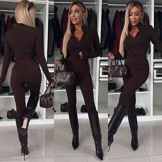 Женский теплый облегающий комбинезон рубчик на флисе Шоколад, 42/44 Одесса