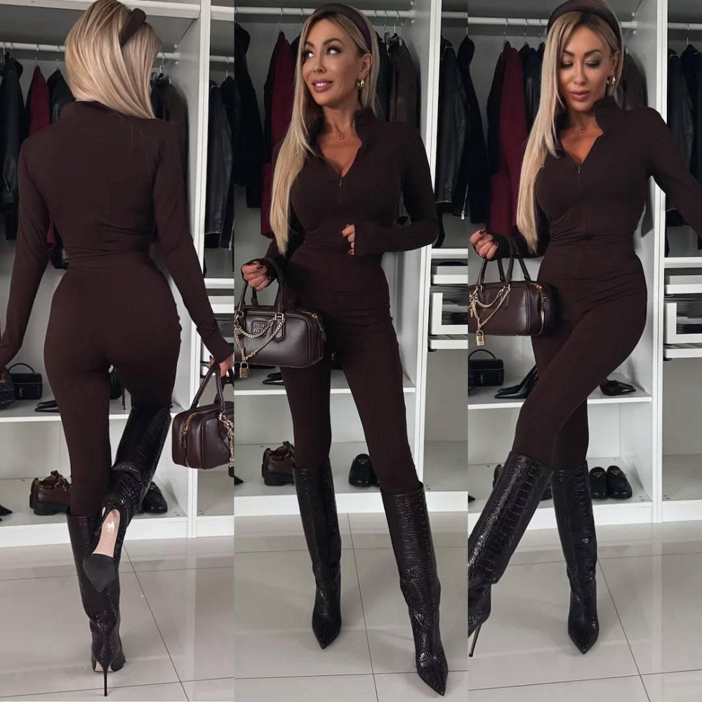 Женский теплый облегающий комбинезон рубчик на флисе Шоколад, 42/44 Одесса - изображение 1