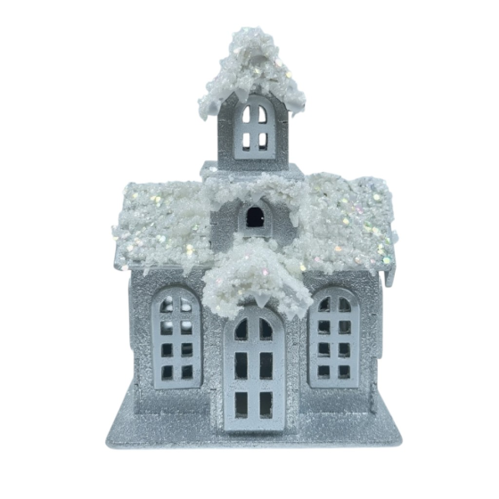Декоративний новорічний будиночок з дерева 6×9×11 (см)  Срібло 28124303 Київ