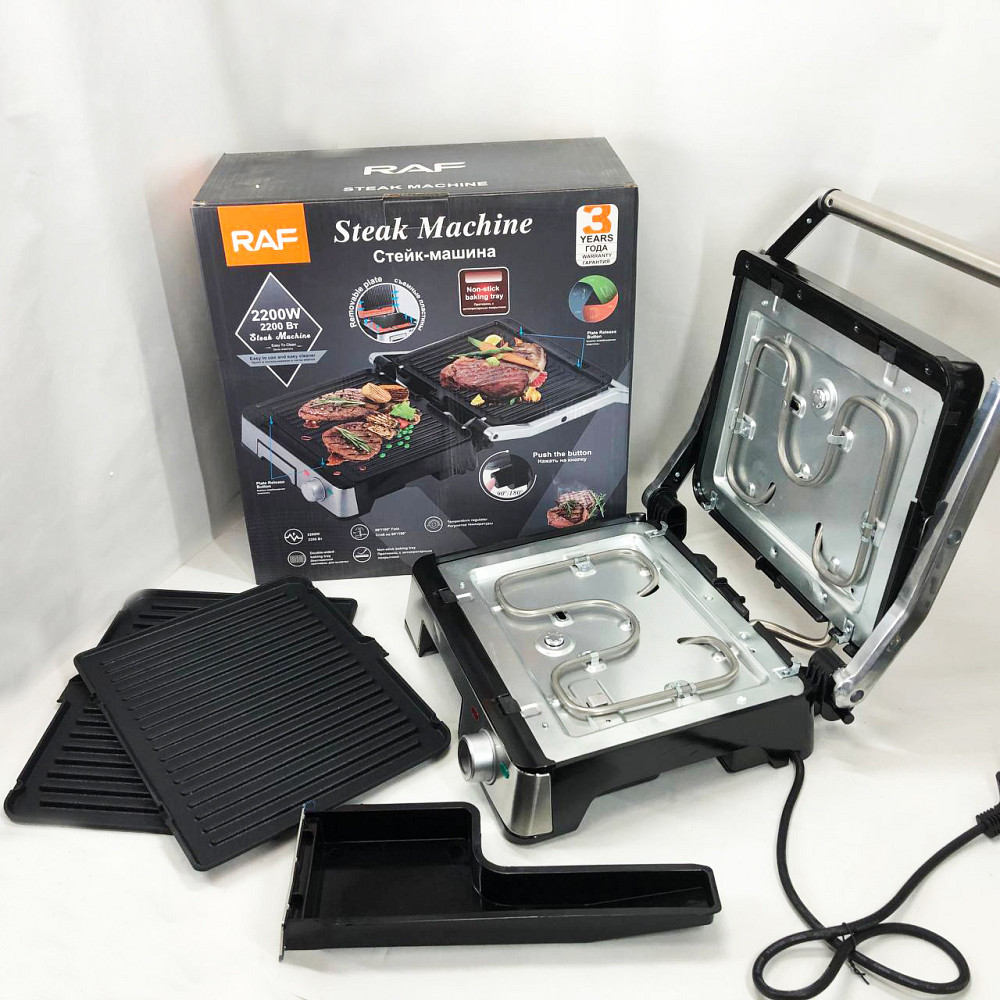 Електричний гриль для м'яса RAF, Контактні притискні грилі, Електро гриль сендвічниця бутербродниця TG-34 Івано-Франківськ - фото 10