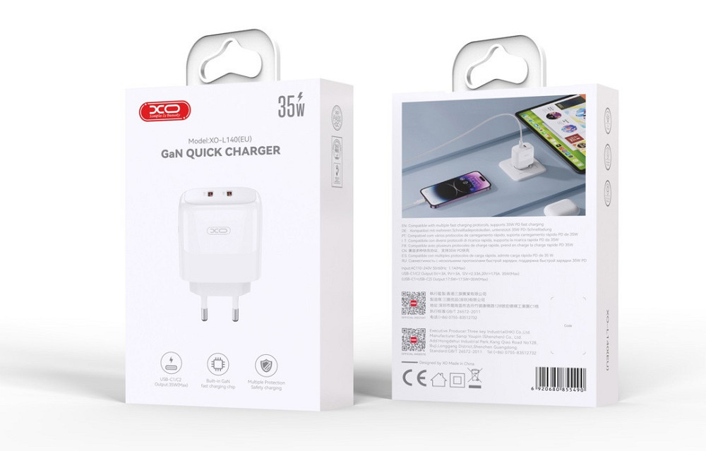 Мережевий зардний пристрій XO L140 - 35W PD Dual port USB-C White (6974568) Київ - фото 2