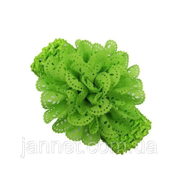 Салатовая детская повязка на голову - окружность 30-46см, цветок 9см Киев - изображение 1