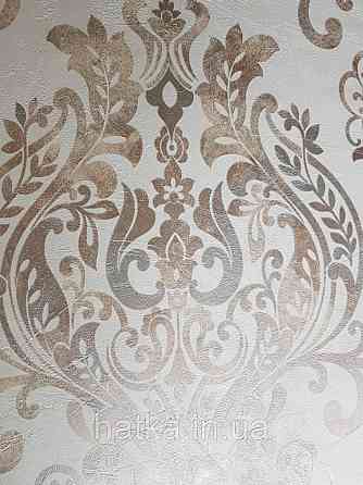 Обои виниловые на флизелине AS creation New-life вензеля крупные золотом серебром на бежевом под штукатурку Киев