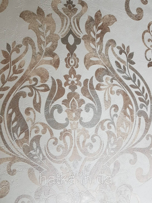 Обои виниловые на флизелине AS creation New-life вензеля крупные золотом серебром на бежевом под штукатурку Киев - изображение 1