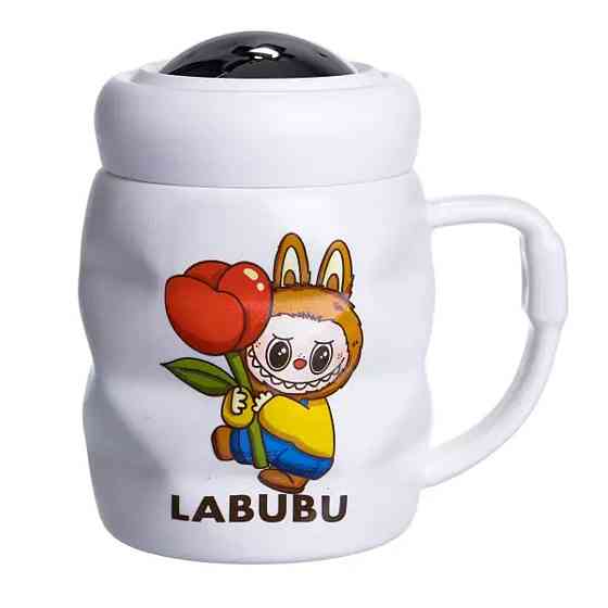 Чашка порцелянова з кришкою Labubu 400 (мл) Білий з жовтим FM-54D Київ