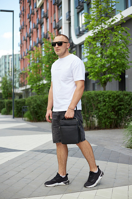 Мужская сумка-месенджер на два отделения 21х26х7, кожаная барсетка Tiding Bag 7459 черная Каменское - изображение 7